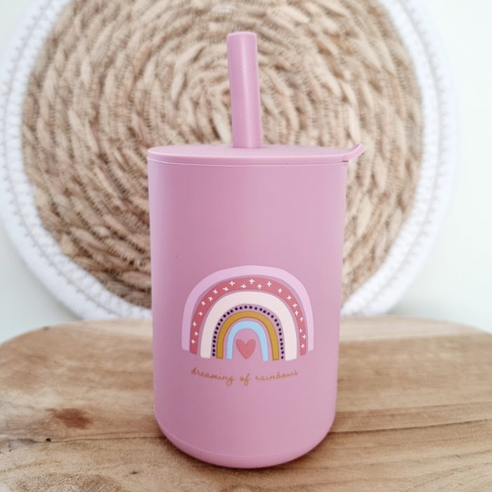 Silicone drinking cup with straw - Powder Pink