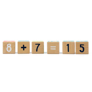 Wooden cubes of Greek letters and numbers
